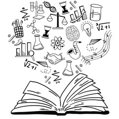 Back to school seamless doodle pattern. Hand drawn background with school supplies and creative elements. Vector illustration. doodle drawing of school equipment