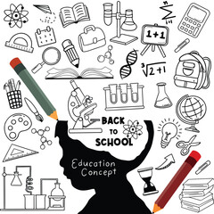 Back to school seamless doodle pattern. Hand drawn background with school supplies and creative elements. Vector illustration. doodle drawing of school equipment