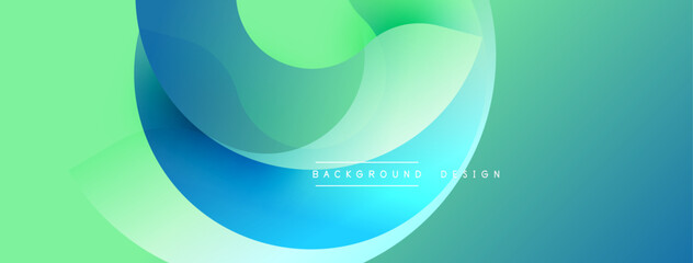 Abstract fluid shapes overlap, creating dynamic gradient background. Light green, blue hues dominate composition. Modern design element.