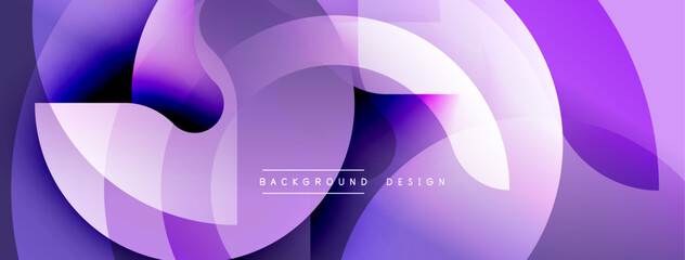 Abstract purple design features overlapping circles, gradients, smooth transitions. Modern aesthetic suitable for backgrounds, presentations.