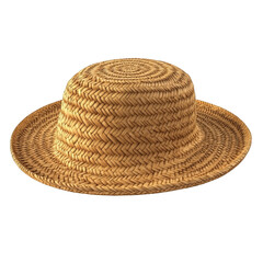 Stylish woven straw boater hat summer fashion accessory beige color elegant design perfect for sunny days beach vacation on transparent background men