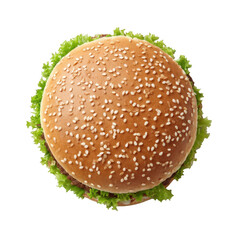 A burger with sesame and lettuce isolated on transparent background