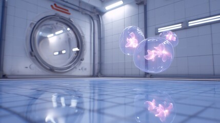 Futuristic Cleanroom with Floating Flowers