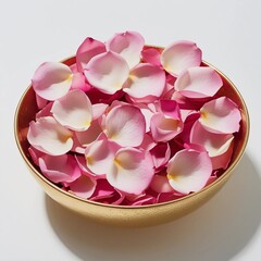 The pink Rose Petals are filled in the golden bowl.