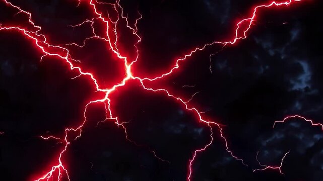 Powerful Red Lightning Bolt Strikes in Dark Stormy Sky Showing Dramatic Nature of Weather Events