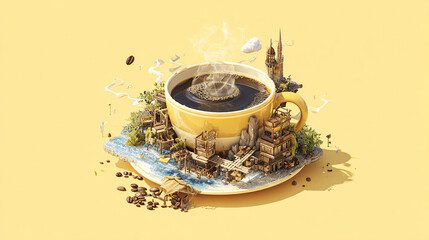 Miniature Coffee Plantation World on Giant Cup and Saucer