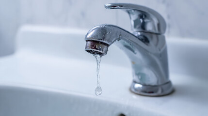 Close-up of a leaking faucet dripping water onto a white porcelain sink, highlighting the urgency of fixing a product issue.