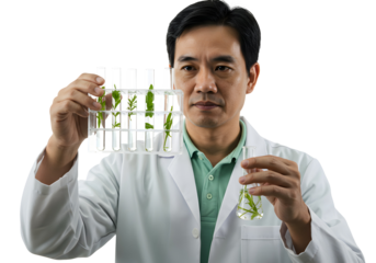 Scientist Studying Plant Growth in Test Tubes