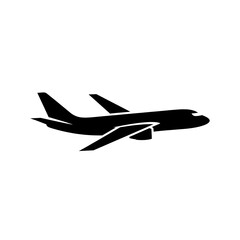 Airplane Black Silhouette on White Background