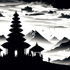 silhouette of a temple