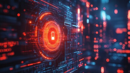 Fototapeta premium A glowing security hologram verifying access in a cyber city