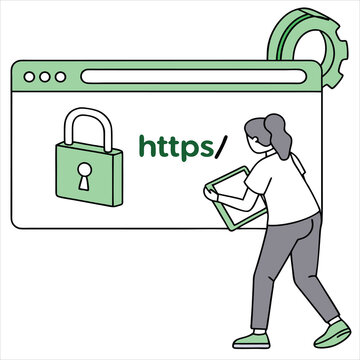 Vector Illustration of Website Security HTTPS Protocol Concept with Person