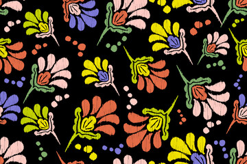 Ikat floral paisley embroidery seamless pattern on background. Ikat ethnic flower oriental pattern traditional. Aztec style abstract vector illustration. design for ikat floral fashion fabric,clothing