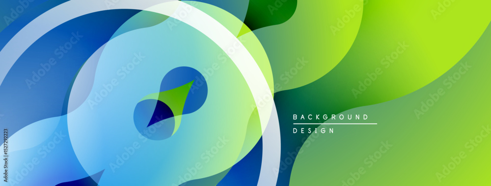 Aufkleber Abstract flowing shapes, blue, green gradients. Modern design, smooth transitions, layered elements create dynamic visual effect.