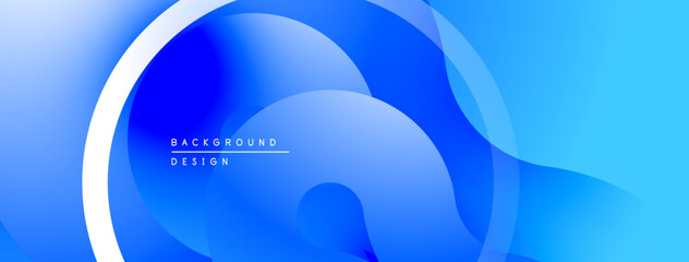 Abstract blue background. Overlapping shapes create dynamic, flowing design. Smooth gradients offer modern aesthetic.