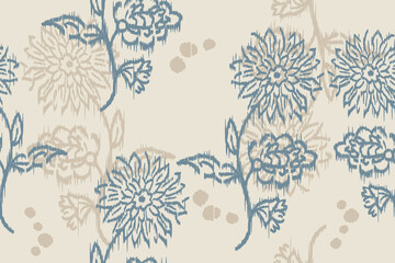 Ikat floral paisley embroidery seamless pattern on background. Ikat ethnic flower oriental pattern traditional. Aztec style abstract vector illustration. design for ikat floral fashion fabric,clothing