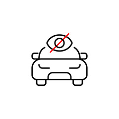 Vector icon of taxi with crossed-out eye, symbolizing hidden ride status, private booking, or invisible tracking. Ideal for ride-sharing apps, taxi services, and privacy settings