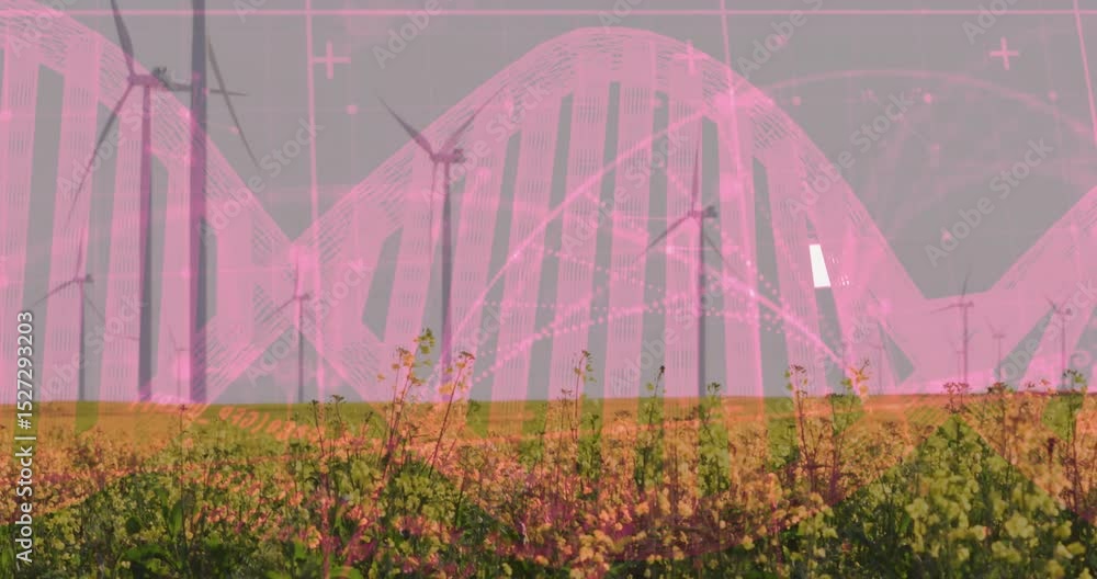 Poster Start frame showing pink helix overlay pulsing fading visualizing data revealing wind turbines