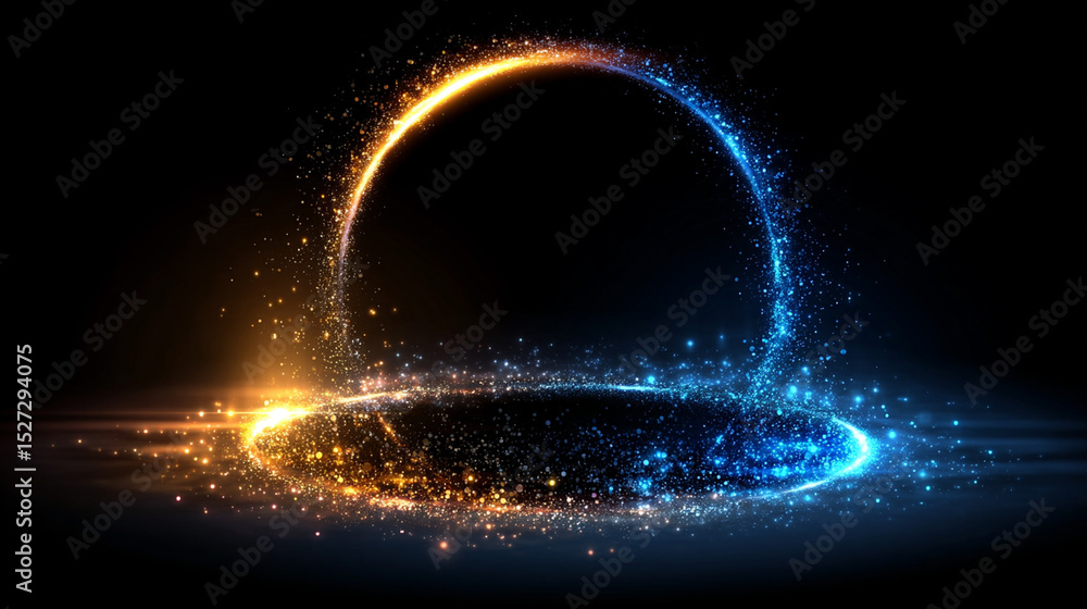 Wall mural abstract glowing circle in dark background with sparkling particles and light effects