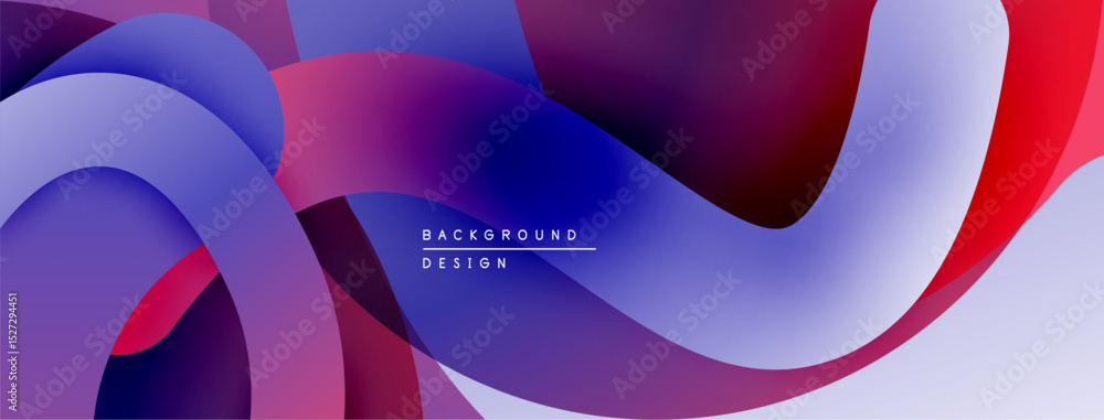Poster abstract fluid shapes, vibrant blues, purples, reds create dynamic background. modern design, smooth