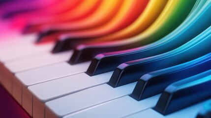 Colorful piano keys curve artfully, vibrant hues
