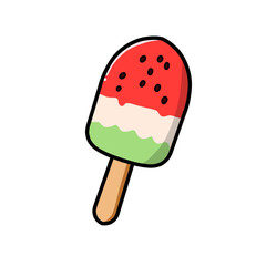 Illustration of water watermelon flavored ice cream image, ice cream icon, ice cream logo, ice cream sticker, coloring design.