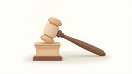Minimalist vector of a judge’s gavel with sound block. A clear legal symbol representing justice, authority, and the American court system.