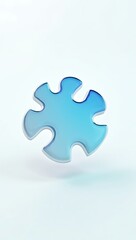 Obraz premium A floating puzzle piece icon in soft blue hues on a pastel white background representing strategic alignment, problem-solving, and the integration of ideas in collaborative work. 