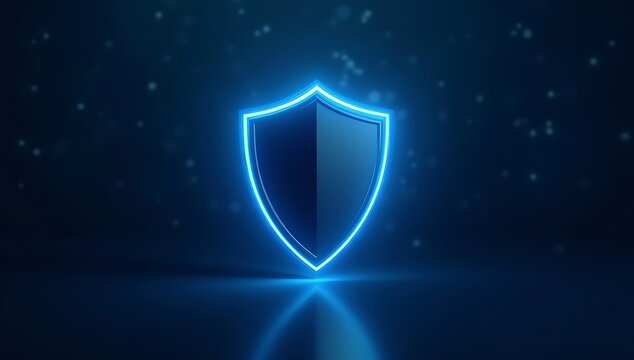A modern shield icon with a glowing edge placed on a dark blurred backdrop, symbolizing cybersecurity, protection, and trust in secure digital environments.
