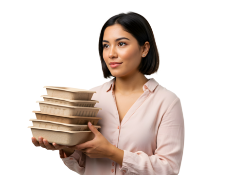 Eco-Friendly Food Containers held by Woman in Studio