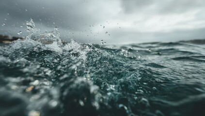 Close-up ocean waves, splashing water