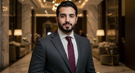 Portrait of a Confident Businessman in a Luxurious Hotel Lobby