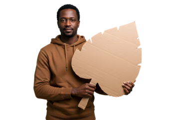 Eco Conscious Man Holding Cardboard Leaf Symbol