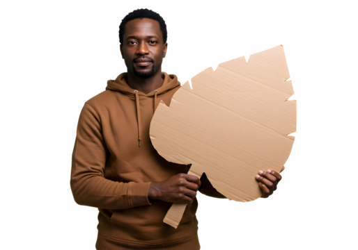 Eco Conscious Man Holding Cardboard Leaf Symbol