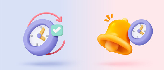 3D alarm clock icon with chat notice bubble. New urgency reminder concept for social media element speech. 3d hour announce icon for urgency time vector render illustration