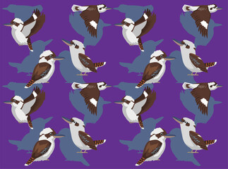 Laughing Kookaburra Bird Flying Cartoon Character Seamless Wallpaper Background