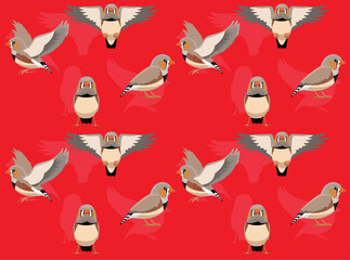 Zebra Finch Bird Flying Cartoon Character Seamless Wallpaper Background