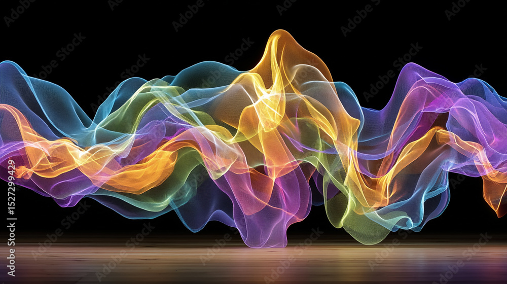 Poster abstract colorful waves on black background depicting a sense of movement and flow