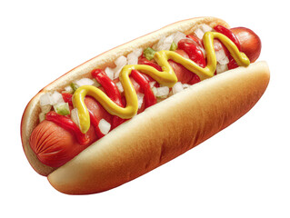 A hotdog with ketchup mustard isolated on transparent background
