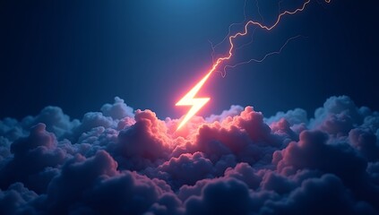 Fototapeta premium A lightning bolt icon breaking through a dark cloud-like shape on a sleek gradient background symbolizing disruption, energy, sudden insight, or breakthrough innovation. 