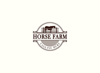 Countryside western country horse farm ranch logo design. Vintage Horse Farm Logo Design