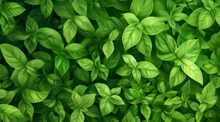 Fresh basil leaves form a lush background for culinary uses, created with Generative AI