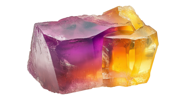 Fluorite chunk with multi-color zoning, Transparent background, PNG file