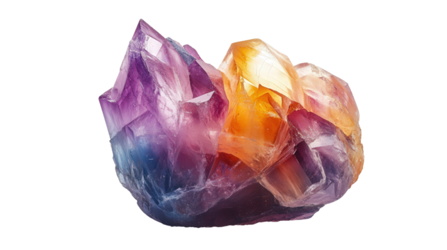 Fluorite chunk with multi-color zoning, Transparent background, PNG file