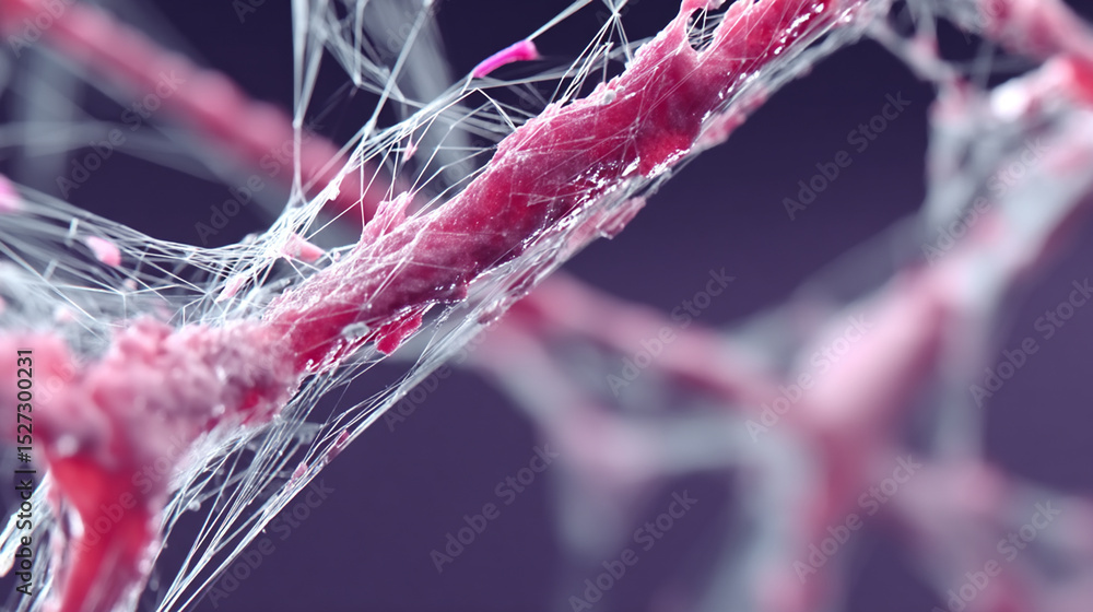 Poster abstract 3d rendering of a biological structure, possibly nerve fibers or cell tissue