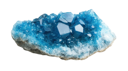 Raw apatite chunk in neon blue hue, Transparent background, PNG file