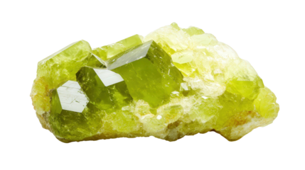 Raw olivine peridot chunk with lime green hues, Transparent background, PNG file