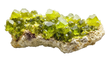 Raw olivine peridot chunk with lime green hues, Transparent background, PNG file
