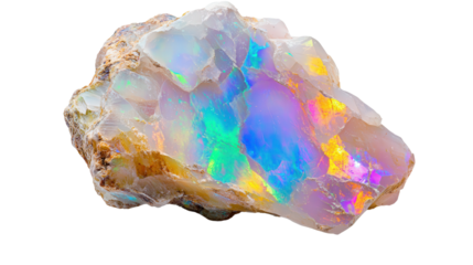 Raw opal chunk with visible play-of-color, Transparent background, PNG file