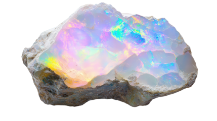 Raw opal chunk with visible play-of-color, Transparent background, PNG file